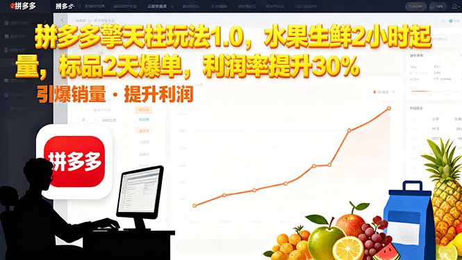 拼多多 擎天柱玩法1.0,水果生鲜2小时起量,标品2天爆单,利润率提升30%-躺赚星球