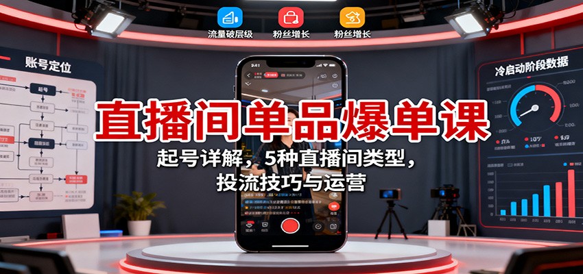 直播间单品爆单课：起号详解，5种直播间类型，投流技巧与运营-躺赚星球